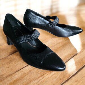 ARA LEDA (  9.5 US   ) 12-11501-01 Mary Jane Black Leather Elastic Strap